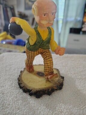 Enesco Hand-Painted Bowling Figurine in Yellow, Green & Brown